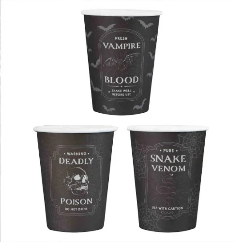 Deadly Soiree Black Potion Label Halloween Paper Party Cups