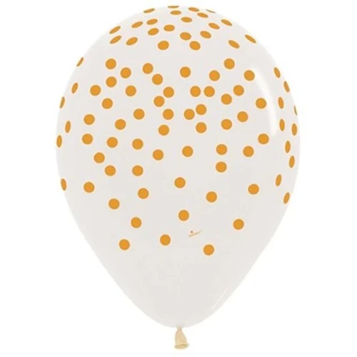 Sempertex 30cm Gold Confetti on Crystal Clear Latex Balloons- Pack of 25