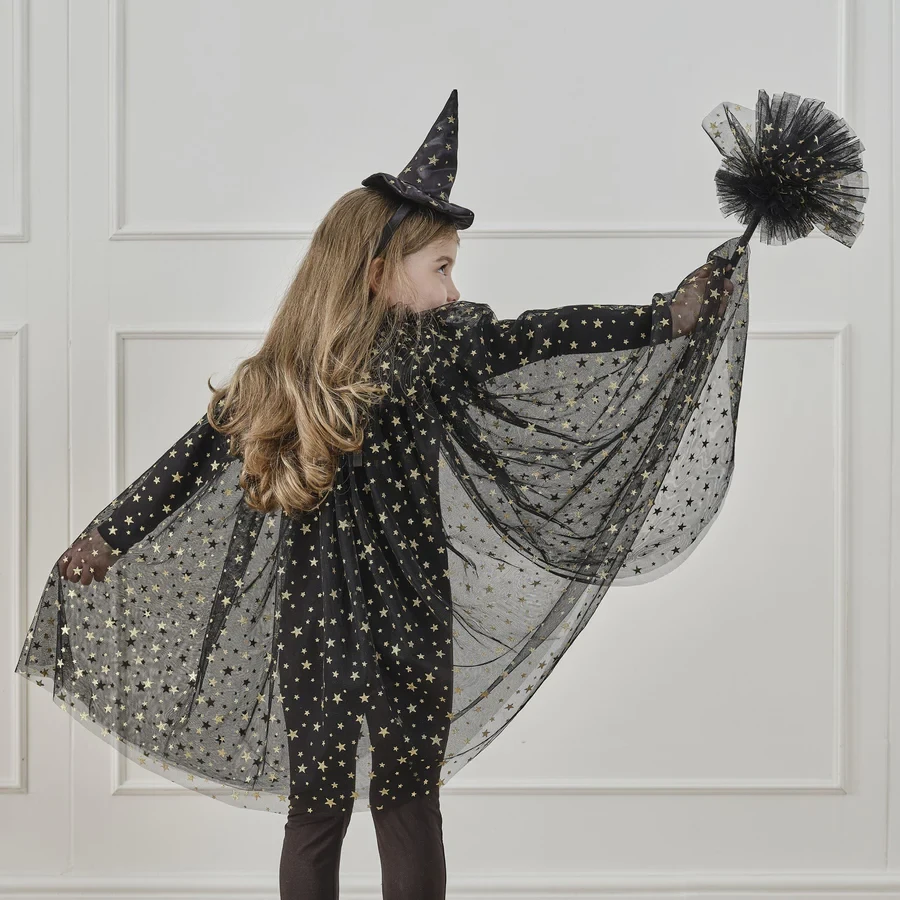 Witch Hat Headband - Fancy Dress Black & Gold Star