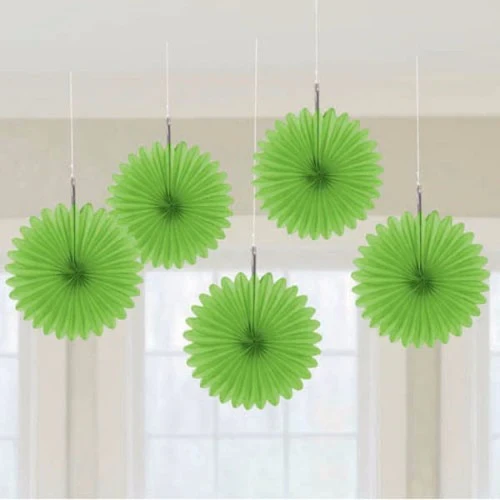 Mini Hanging Fan Decorations Lime Green - Pack of 5