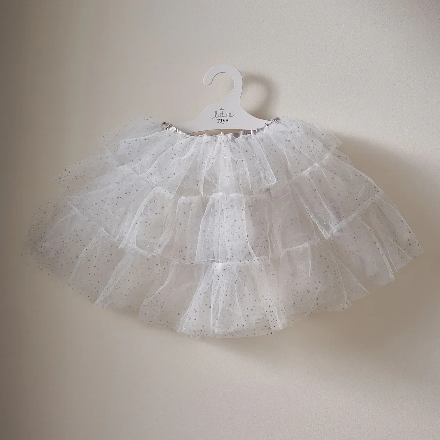 Fairy Princess Costume Tutu - Fancy Dress White & Silver Sparkle (5-7 Years)