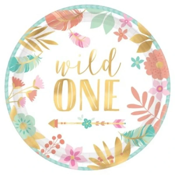 Round Metallic Plates - Boho Birthday Girl - Wild One (17cm) - Pack of 8