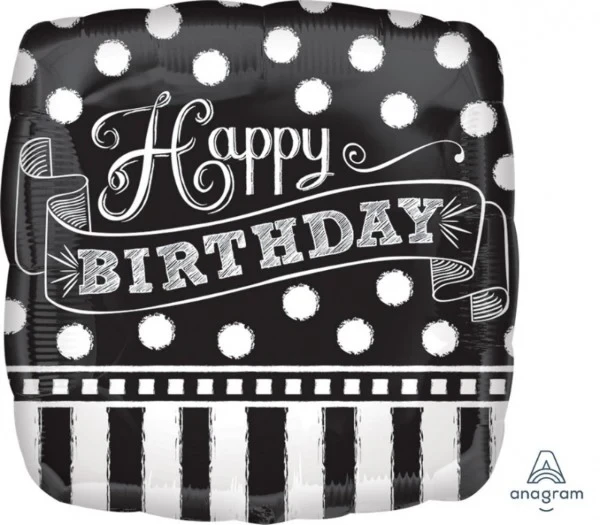Foil Balloon - Self Sealing Standard Hx Chalkboard Birthday (Black And White)