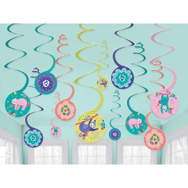 Sloth Spiral Hanging Swirl Decorations Value Pack (Pack Of 12)