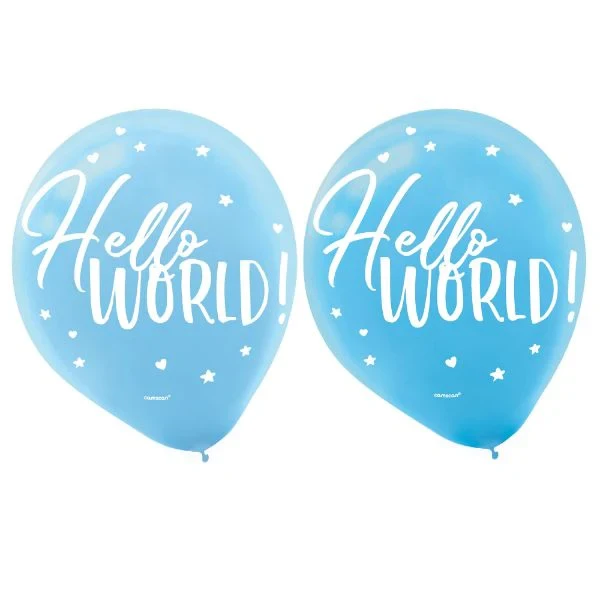 Balloon - Oh Baby Boy 30cm Assorted Hello World Latex Balloons (Pack of 15)