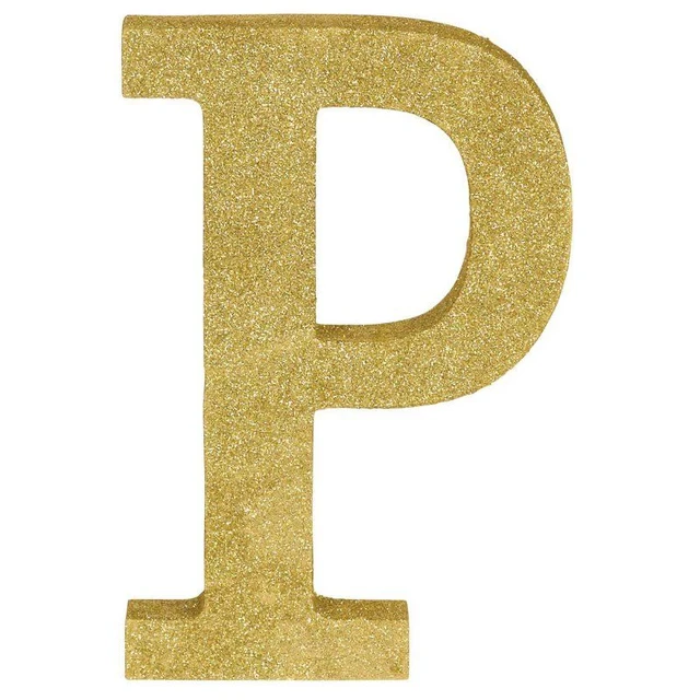 Letter P Gold Glittered Decoration Mdf