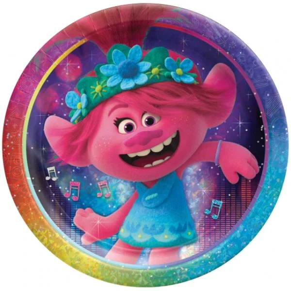Trolls World Tour 9"/ 23cm Round Prismatic Plates (Pack of 8)