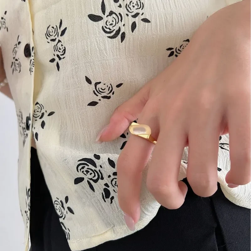 Sterling Silver White Chalcedony Modern Geometric Ring Minimalist Statement Jewelry for Women