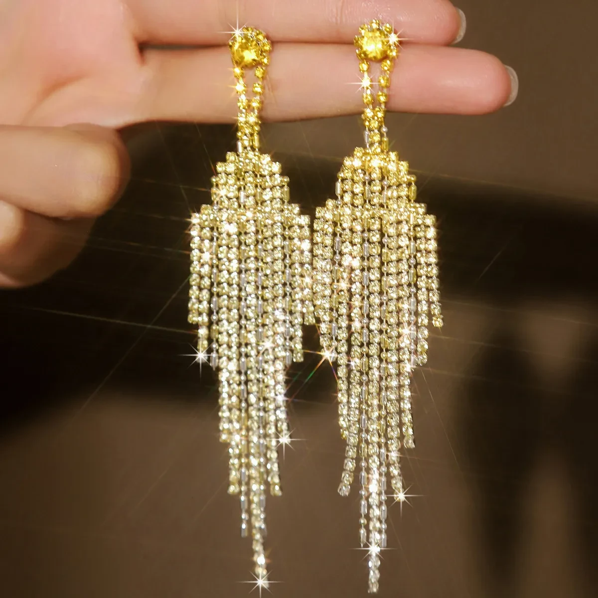 Full Rhinestone Tassel High-grade Earings