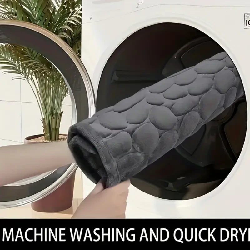 Non-Slip Memory Foam Bath Mat with Cobblestone Pattern  Quick Dry, Plush Polyester, Rubber Backing, Machine Washable Rug