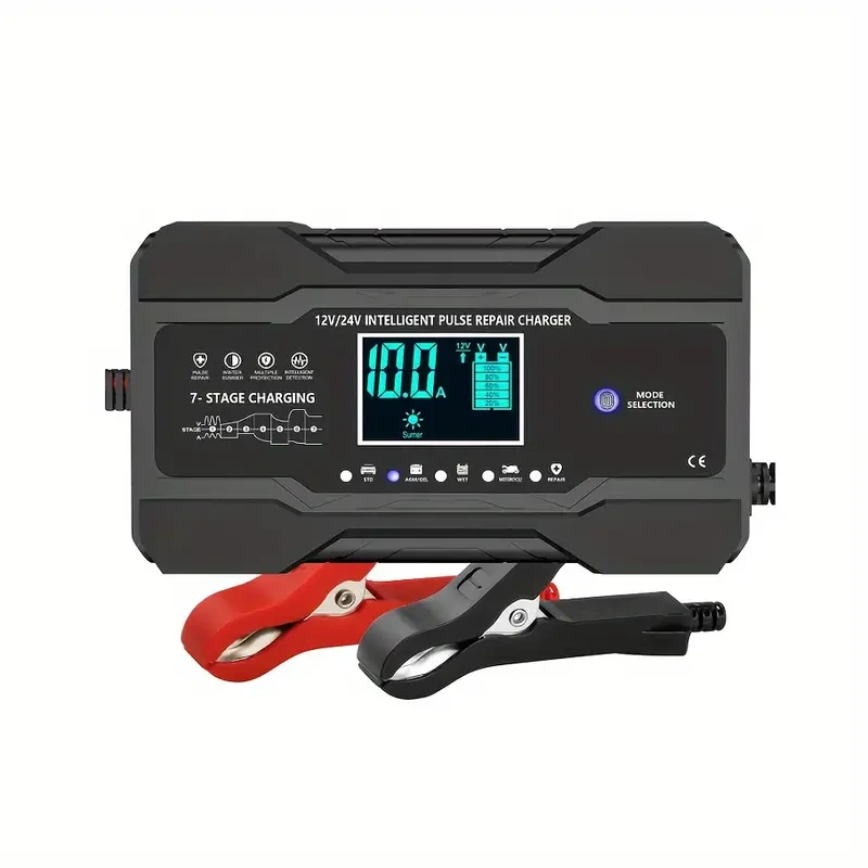 RJTianye Car Battery Charger 10 Amp - Intelligent Fully Automatic Charger, 12V/24V Maintenance Trickle Charger with Temperature Compensation for Lead-Acid Batteries