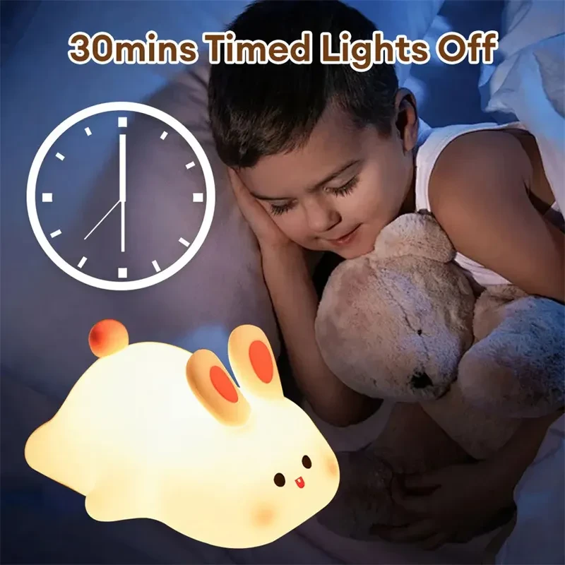 Cute LED Night Light Touch Sensor Cartoon Kid's Nightlights Big Face Rabbit Silicone Night Light Christmas Gift Bedside Lamp Home Decor