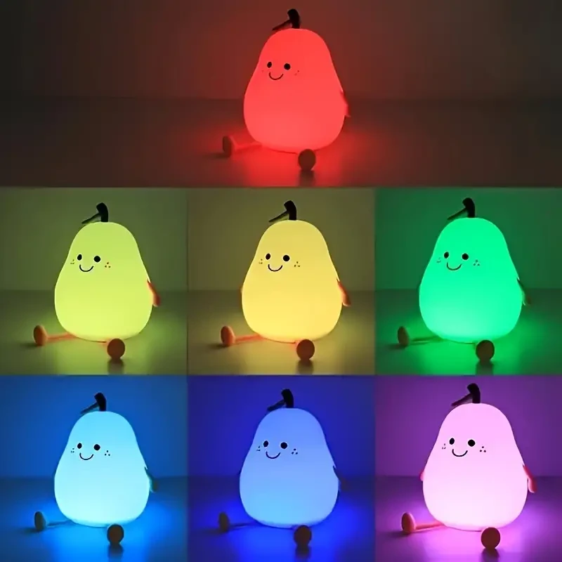 Cute Pear LED Night Light - Multi-Color Bedside Lamp