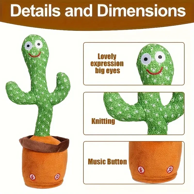 Dance Cactus Talking Toy - LED Singing & 15-Second Recorder