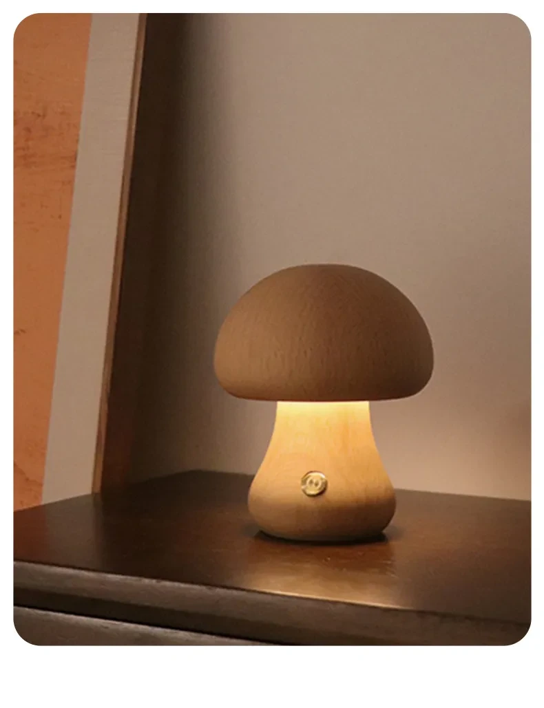 Wooden Cute Mushroom LED Night Light