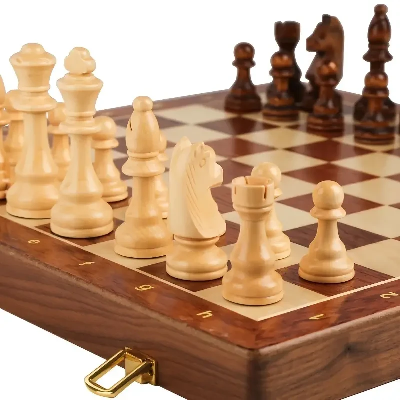 Premium Solid Wood Chess Set - Folding Board with Extra Queens
