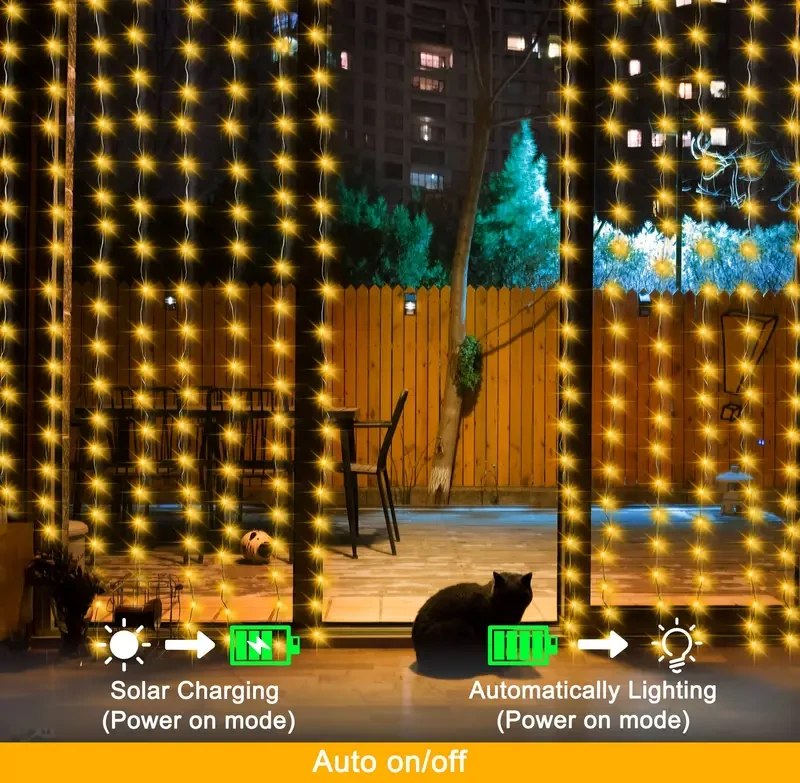 Solar-Powered Curtain String Lights With 8 Modes
