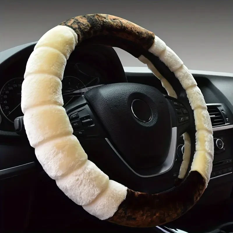 Winter Warm Fluffy Car Steering Wheel Cover - 38.1 cm, Cartoon Ear Design