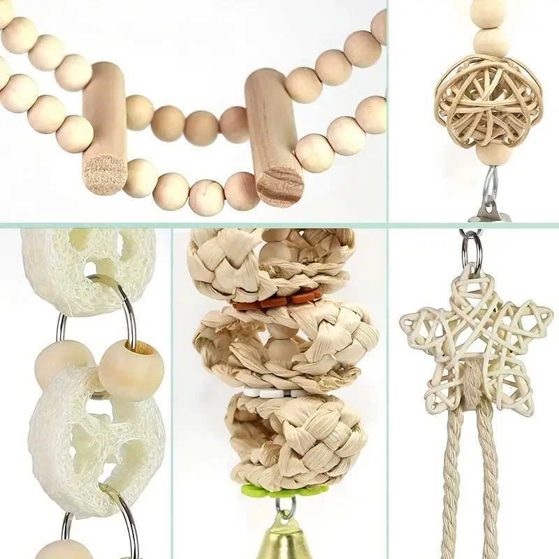 8-Piece Natural Wood Parrot Chewing Toy Set