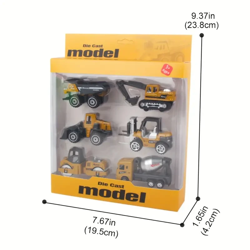Toiyese 6-Piece Construction Vehicle Playset for Kids, Die-Cast Alloy Metal Toy Trucks, Manual Power Source, Skid Steer Loader, Excavator, Dump Truck Set, Ideal for 3-6 Years Old Boys & Girls, Perfect Birthday & Christmas Gift