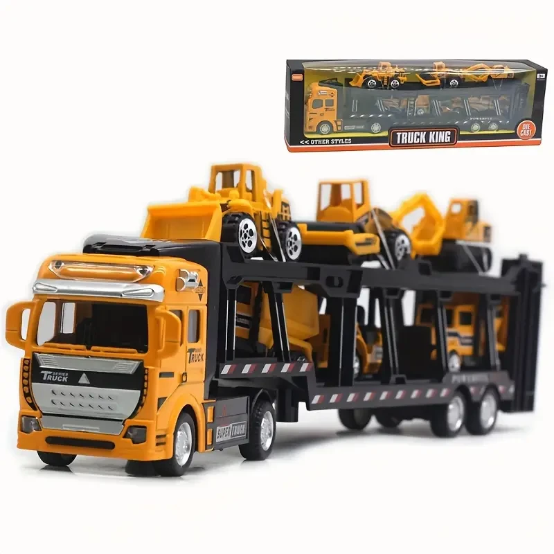 Truck King Die-Cast Toy Set - 32CM Semi-Truck with 6 Mini Construction Vehicles
