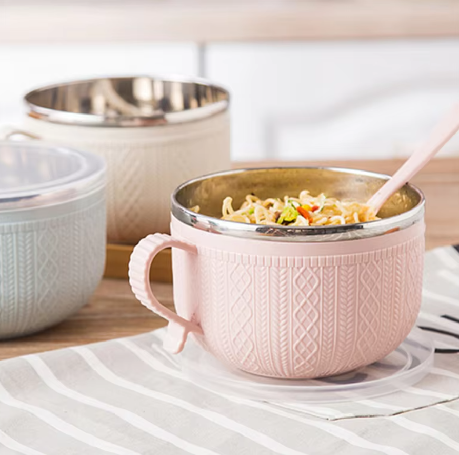 Stainless Steel Double-layer Ramen Noodles Bowl Anti-scalding Instant
