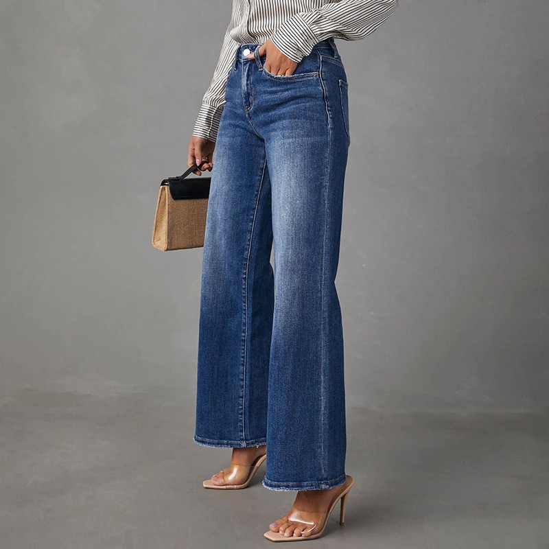High-Rise Ultra-Stretch Denim in Washed Dark Blue