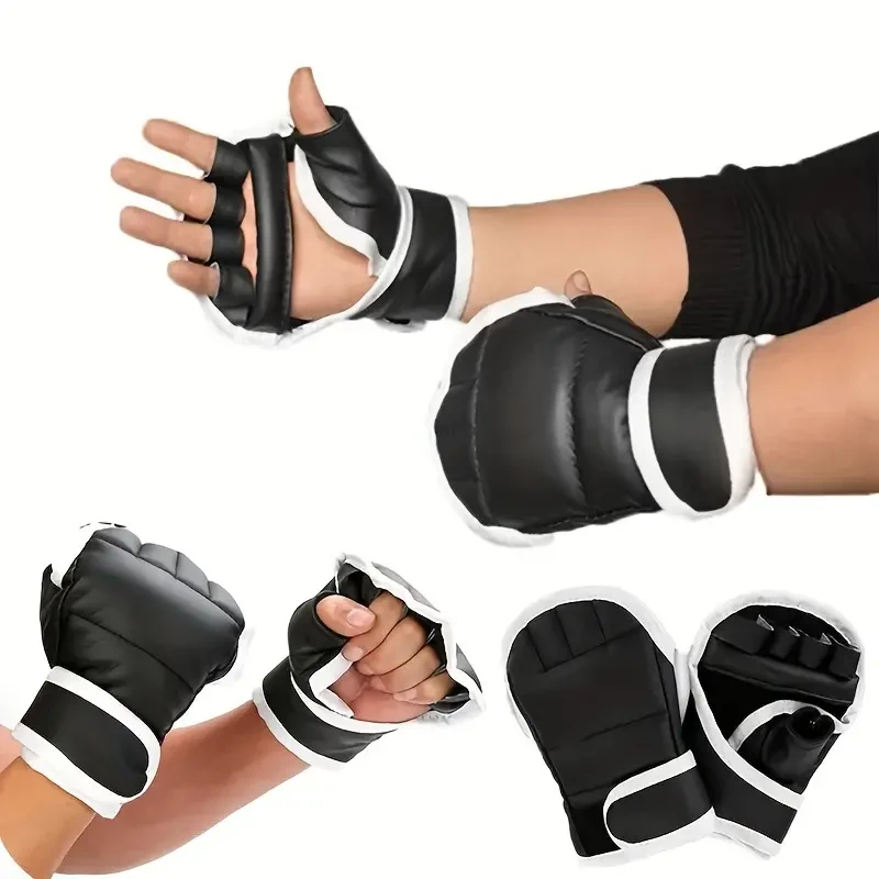 Adult Black Half-Finger Boxing Gloves for Sanda Training