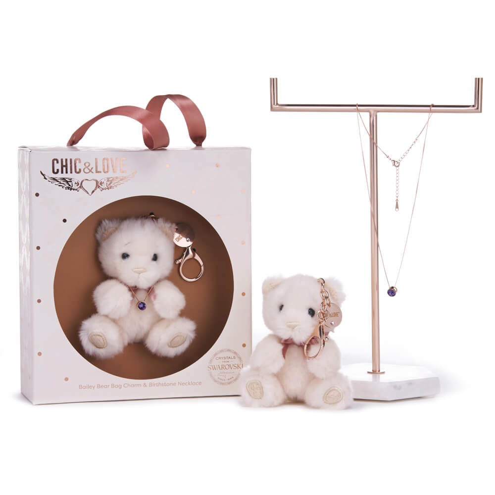 Bailey Bear Bag Charm & Birthstone Necklace - December