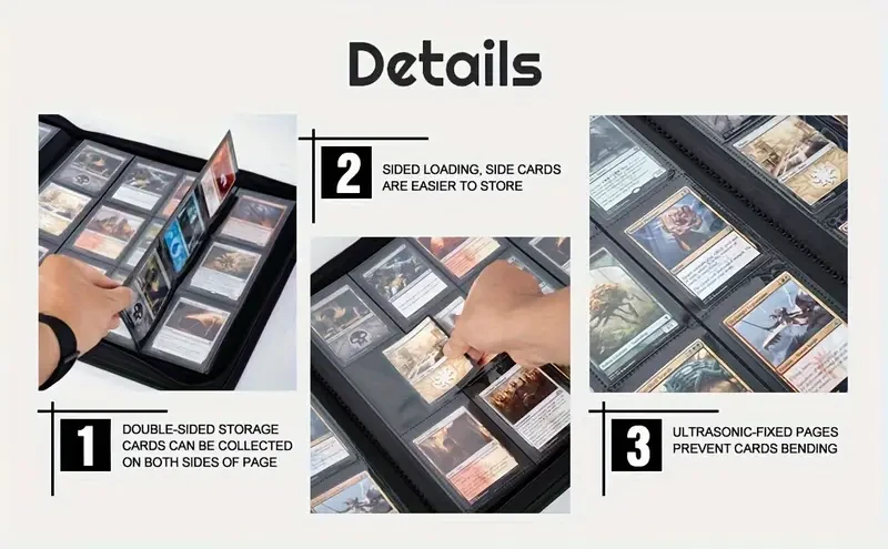 Trading Card Album - PU Leather Binder with 12 Pockets per Page, 32 Double-Sided, Zippered Card Holder, Side-Loading Slots, 768 Card Capacity for TCG, Board Game & Collectible Cards, Age 14+