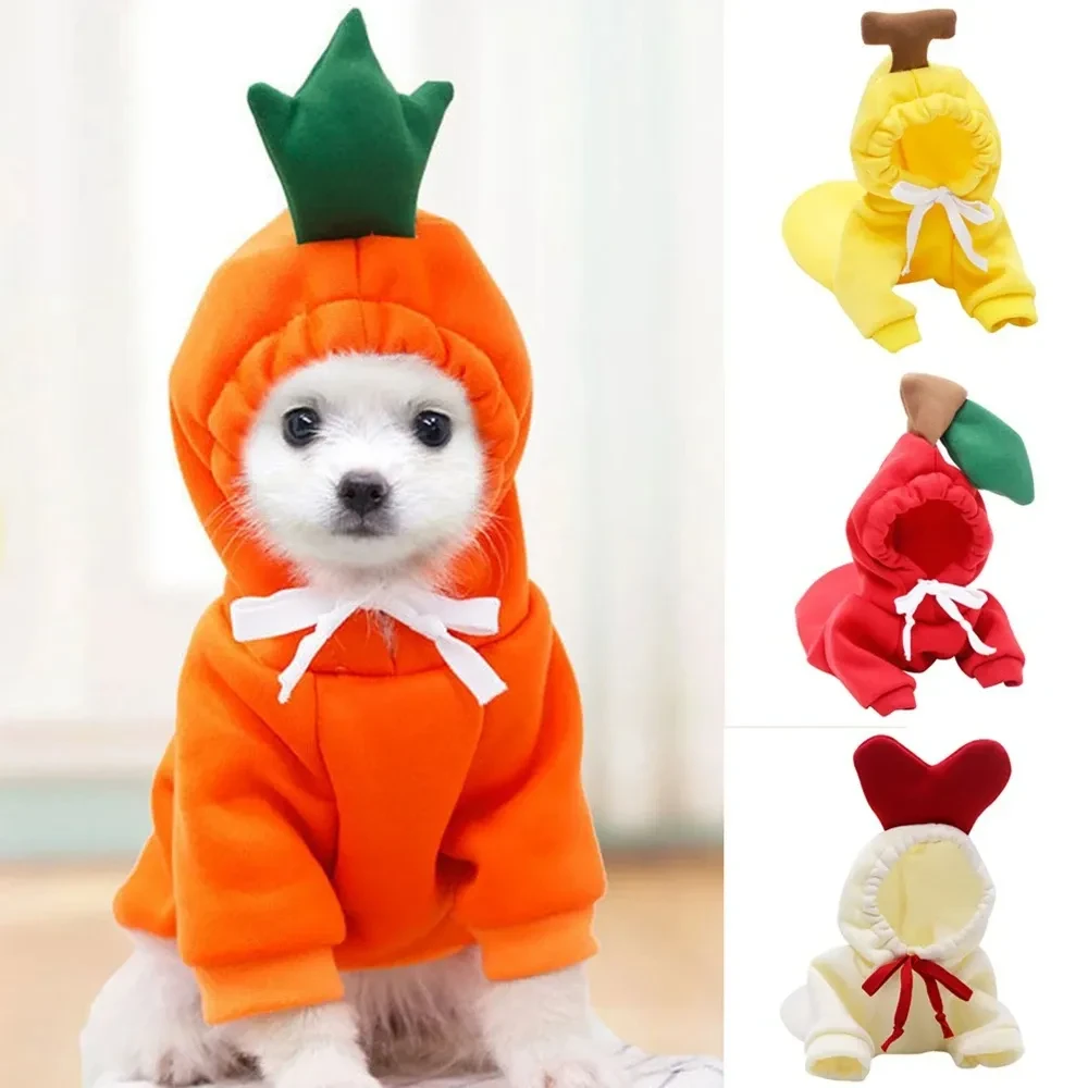 Cute Fruit Dog Clothes For Small Dogs Hoodies Winter Warm Fleece Pet Clothing Puppy Cat Costume Coat For French Chihuahua Outfit