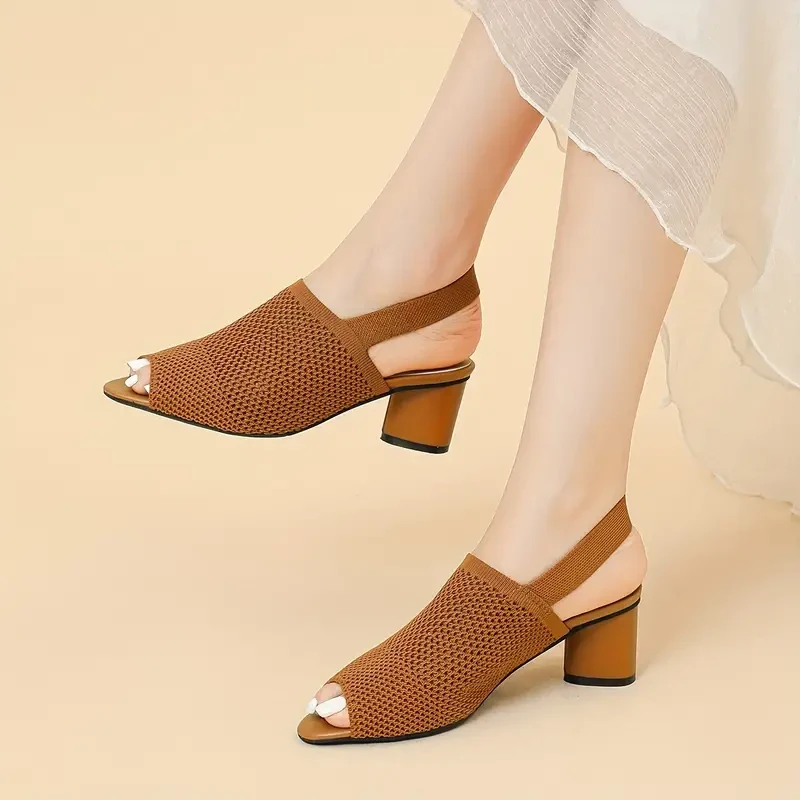 Women's Open Toe Breathable Mesh Block Heel Sandals