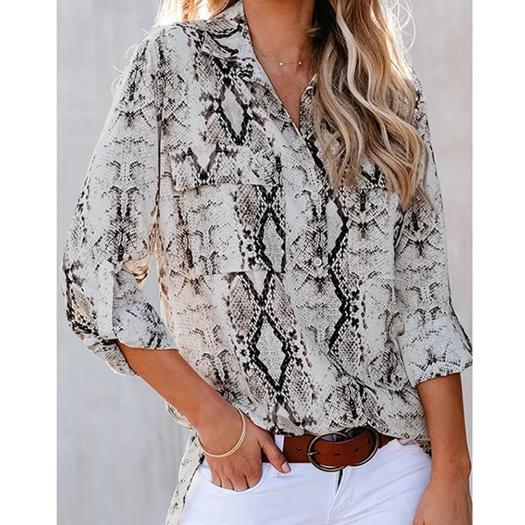 Fashion Leopard Print V-neck T-shirt Shirt