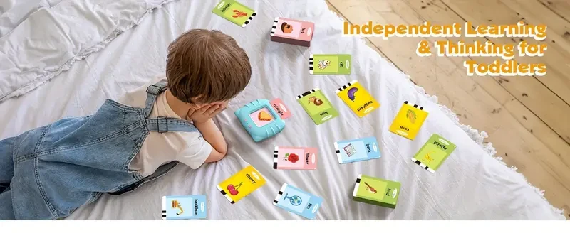 Interactive Talking Flash Card Machine for Kids 0+, Includes 112 Double-Sided Visual Word Cards, Educational Sensory Learning Language Interaction Toy, Ideal for Children's Gift, Christmas, Birthday - ABS Material, Mixed Color