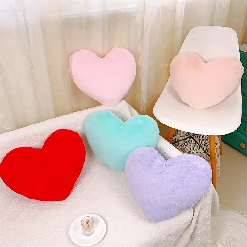 Heart Shaped Cartoon Cute Throw Pillow Cushion Long Plush Cushion Fluffy Soft
