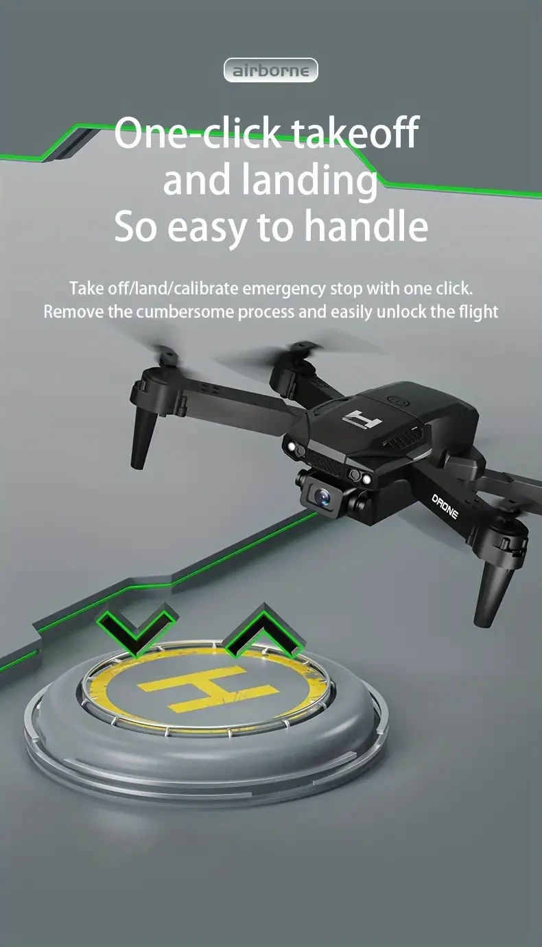 Dual Camera Drone with Optical Flow, Push-Button Takeoff, 360 Degree Flips, Realistic Sound, USB Rechargeable, 1800mAh Lithium Polymer Battery, Remote Control for Beginners - Black