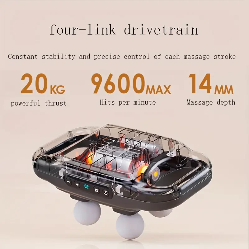 USB Rechargeable 4-Head Massage Gun - Deep Tissue Massager