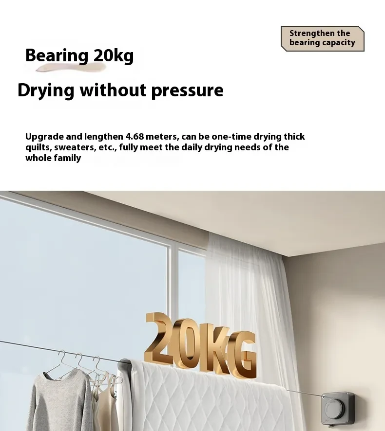 Wall Hanging Laundry Line Household Wire Telescopic Clothesline Rust-Proof Anti-Sagging Laundry Line For Indoor Outdoor Clothes Drying Rack