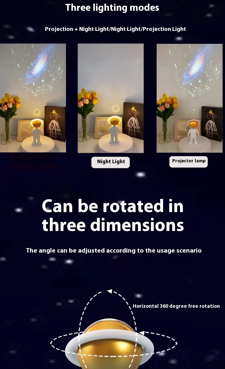 2024 New Astronaut Star Projector Lamp Ins Touch Usb Charging Night Light Rotatable Bedside Atmosphere Lights Lamp Bedroom Decor