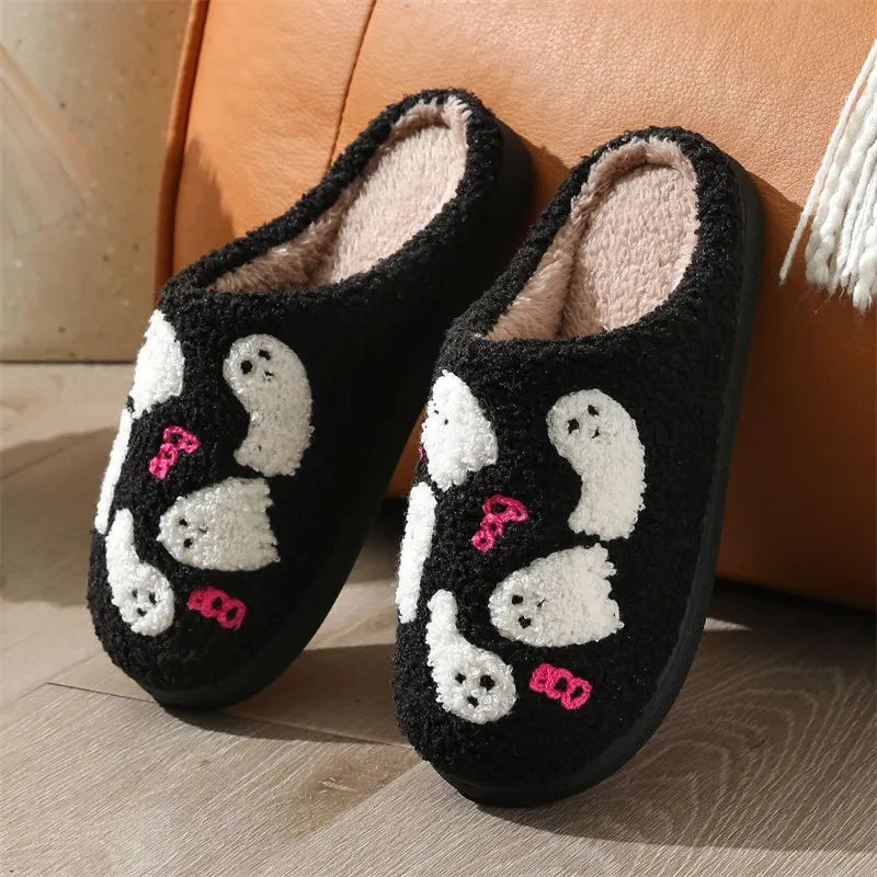 Halloween Cartoon Ghost Cotton Slippers For Women Indoor Non-slip Bedroom Floor Slipper Winter House Shoes