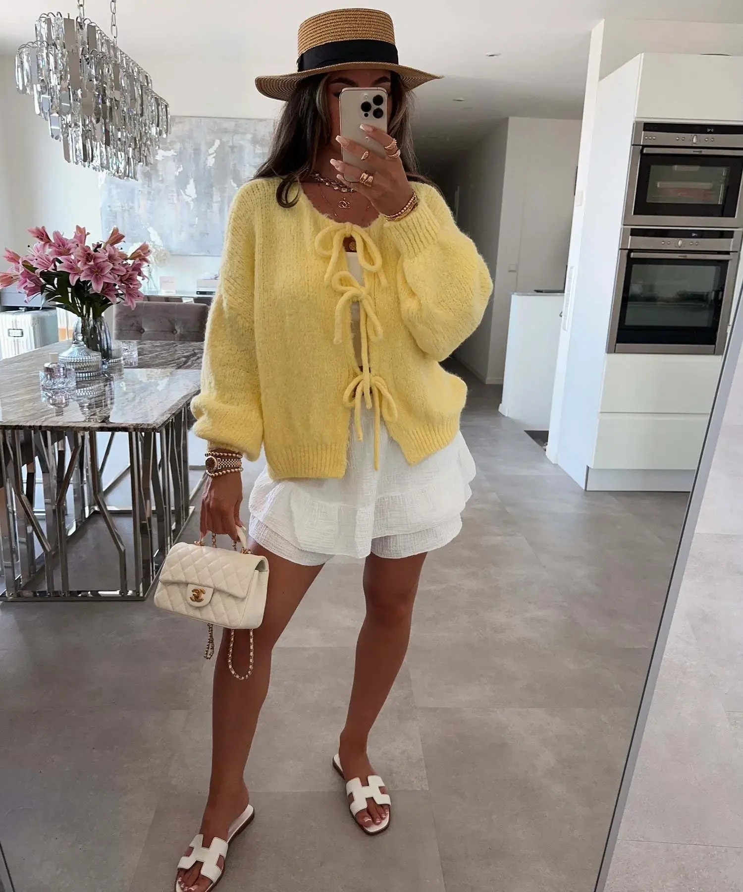 Casual Knitted Bow Lace Up Cardigan Women Solid O-neck Short Sleeve Hollow Out Sweater Female Autumn Lady Solid Streetwear