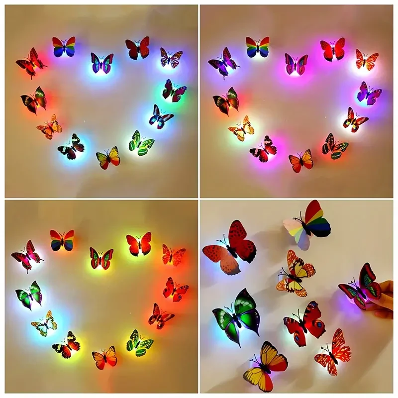 3D Glowing Double-Layered Wing Butterfly Home Decoration with Adhesive Back