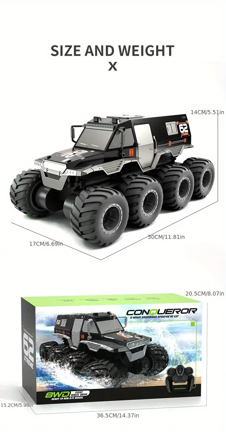 Q137 Remote Control Amphibious 8-wheel Off-road Vehicle (Single Battery), Full Body, 360rotation And Drift, Pressure-resistant Rubber Tires, 30 Minutes Battery Life, 2.4G Remote Control
