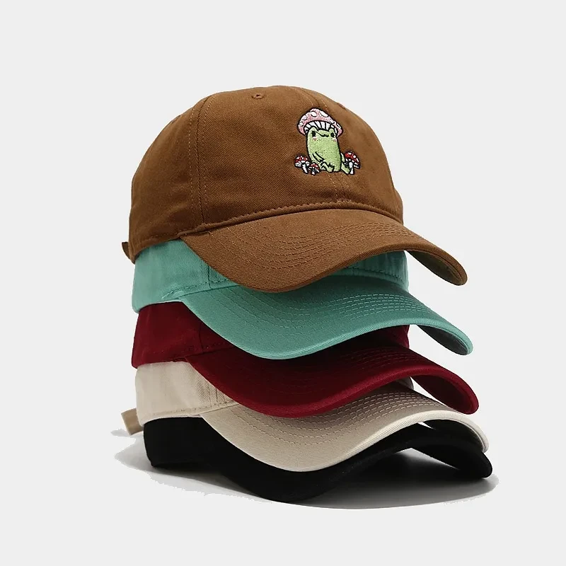 Cute Cartoon Frog Mushroom Embroidered Baseball Cap