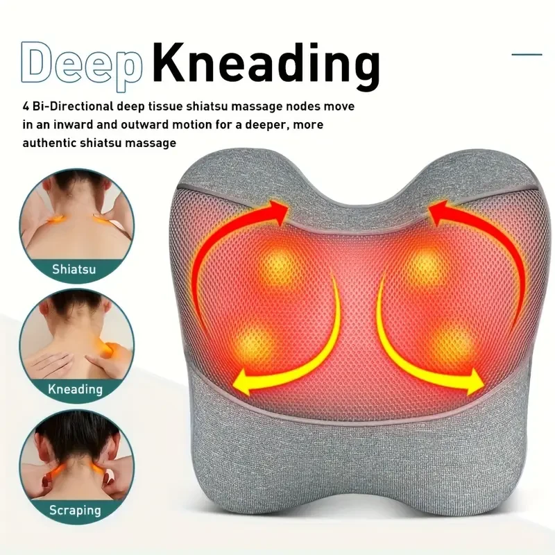 Ergonomic Shiatsu Massage Pillow with Deep Kneading and Heat