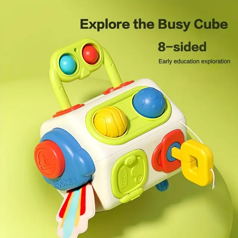 10 In 1 Busy Cube For Toddlers Kids, Sensory Activities Busy Board, Baby Gifts For Christmas Infant Boys Girls Airplane Plane Car Travel Toys Educational Learning-Random Accessory Colors