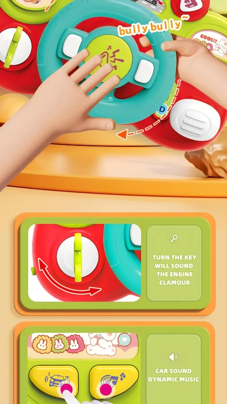 Interactive Steering Wheel Toy for Youngsters - Fun Lights & Music, Battery-Powered, Perfect Gift for Halloween, Thanksgiving, Christmas & Birthdays