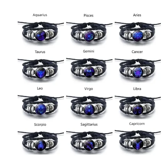 12 Constellations Luminous Bracelet Fashion Nightlight Punk Style Starry Sky Bracelet For Men Women Children