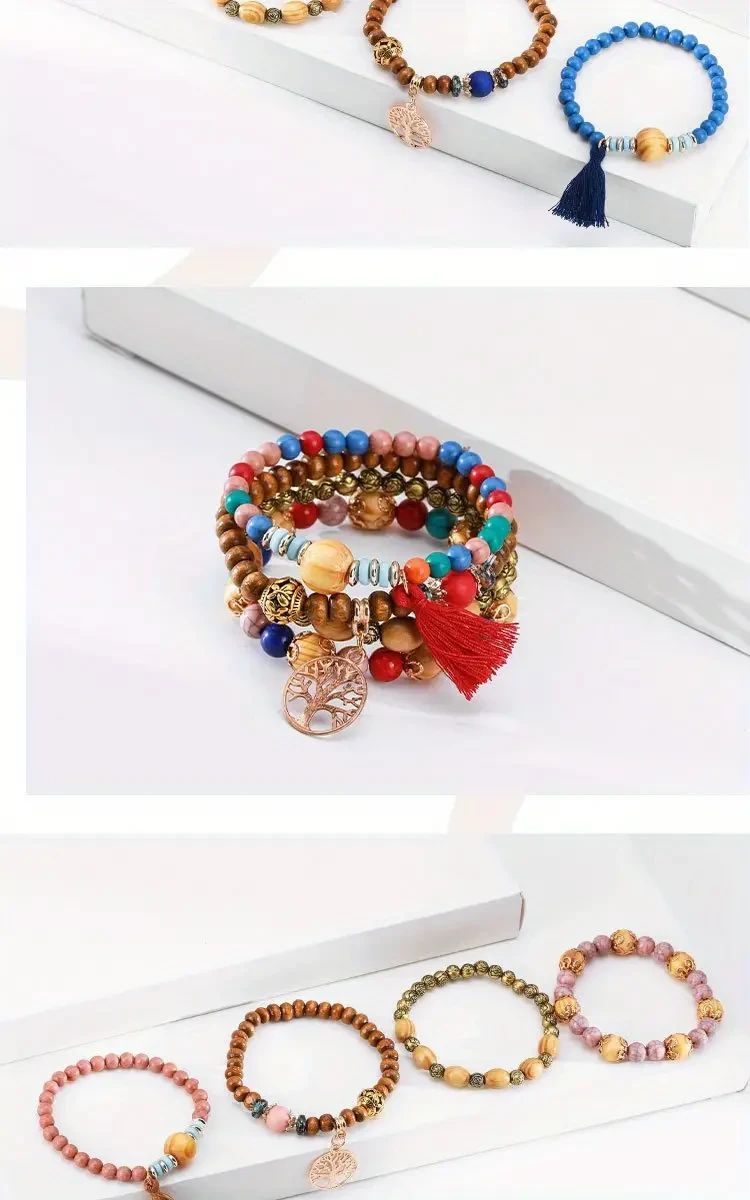 Boho-Chic set Tree of Life Charmed Bracelets -