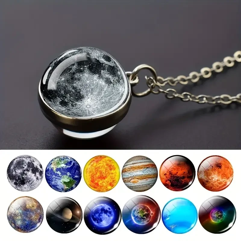 1pc Unique Solar System Glass Ball Pendant Necklace